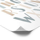Blauwe Waterverf Alfabet Neutraal Neursery Decor Poster (Hoek)