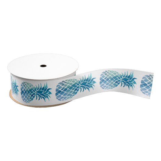 Blauwe waterverf ananas grosgrain lint (Spoel)