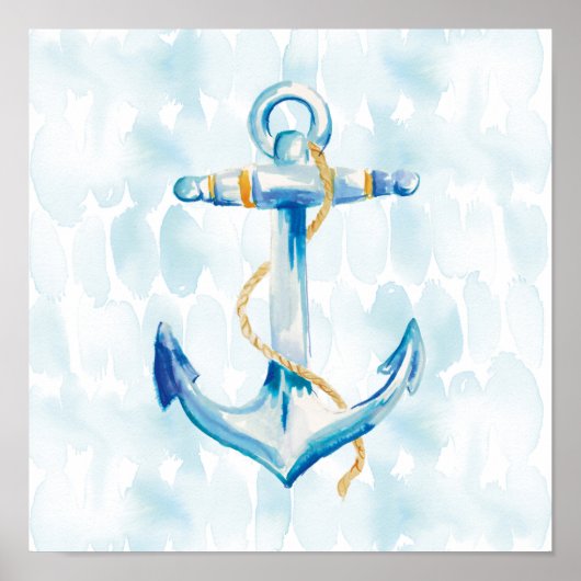 Blauwe Waterverf Anchor 3 Poster (Voorkant)
