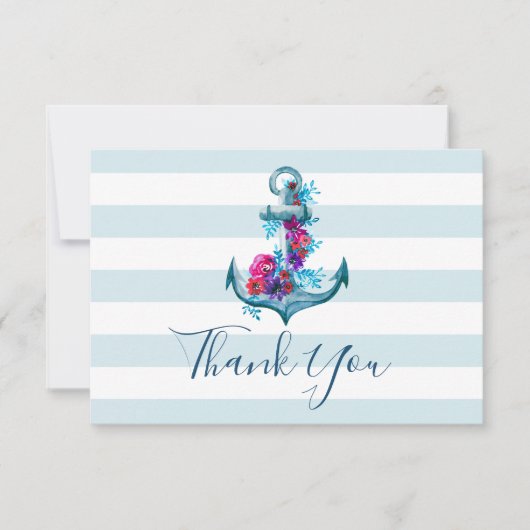 Blauwe Waterverf anker bruiloft dank u kaart (Voorkant)