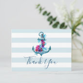 Blauwe Waterverf anker bruiloft dank u kaart (Staand voorkant)