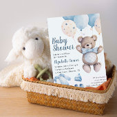 Blauwe Waterverf Baby Beer Jongensdoucheuitnodigin Kaart