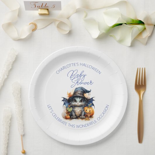 Blauwe Waterverf Baby Dragon Halloween Baby shower Papieren Bordje (Huwelijk)