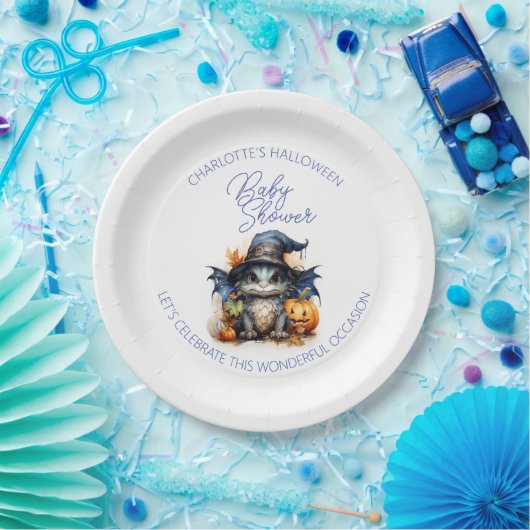 Blauwe Waterverf Baby Dragon Halloween Baby shower Papieren Bordje (Feest)