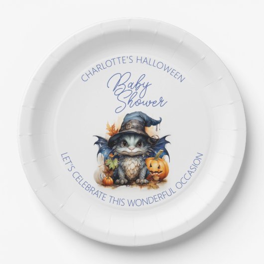 Blauwe Waterverf Baby Dragon Halloween Baby shower Papieren Bordje (Voorkant)