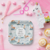 Blauwe Waterverf Baby Fox Baby shower Papieren Bordje (Feest)