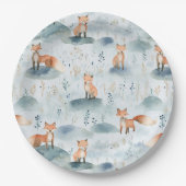 Blauwe Waterverf Baby Fox Papieren Bordje (Voorkant)