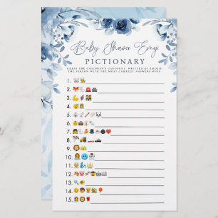 Blauwe Waterverf Baby shower Emoji Game