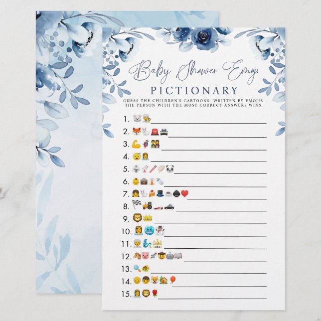 Blauwe Waterverf Baby shower Emoji Game (Voorkant / Achterkant)