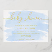 Blauwe Waterverf Baby shower Folie Uitnodiging (Voorkant)