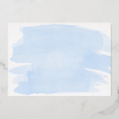 Blauwe Waterverf Baby shower Folie Uitnodiging (Achterkant)