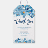 Blauwe Waterverf Baby shower Hartelijk dank Cadeaulabel (Voorkant)