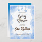 Blauwe Waterverf Baby shower Kaart (Voorkant / Achterkant)