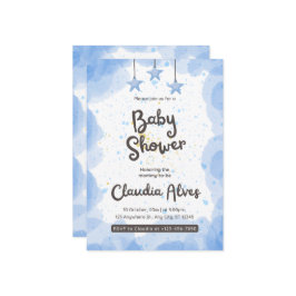 Blauwe Waterverf Baby shower Kaart