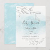 Blauwe Waterverf Baby shower Kaart (Voorkant / Achterkant)