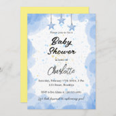 Blauwe Waterverf Baby shower Kaart (Voorkant / Achterkant)