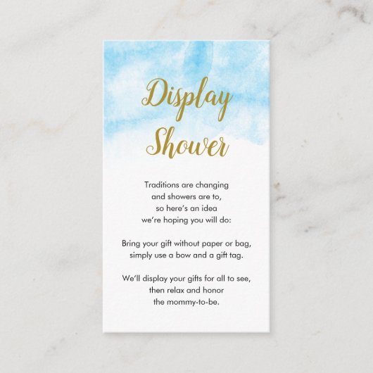 Blauwe Waterverf | Baby shower Kaart weergeven (Voorkant)