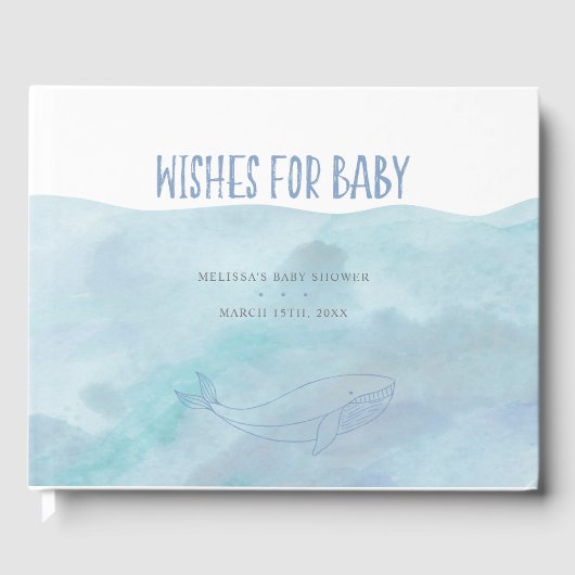 Blauwe Waterverf Baby shower | nautisch Gastenboek (Voorkant)