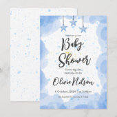 Blauwe Waterverf Baby shower, Oh Boy Baby shower (Voorkant / Achterkant)