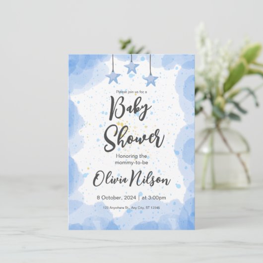 Blauwe Waterverf Baby shower, Oh Boy Baby shower (Staand voorkant)