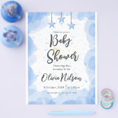 Blauwe Waterverf Baby shower, Oh Boy Baby shower Flyer (Enkel)