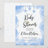 Blauwe Waterverf Baby shower, Oh Boy Baby shower Kaart (Voorkant / Achterkant)