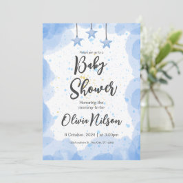 Blauwe Waterverf Baby shower, Oh Boy Baby shower Kaart