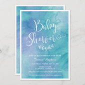 Blauwe Waterverf Baby shower uitnodiging (Voorkant / Achterkant)
