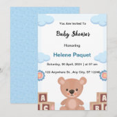 blauwe waterverf baby shower uitnodiging (Voorkant / Achterkant)