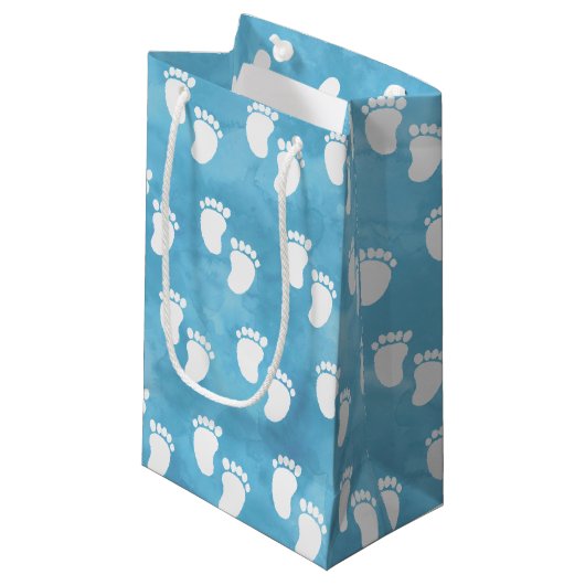 Blauwe Waterverf Baby shower voetafdrukpatroon Klein Cadeauzakje (Voorkant Gekanteld)