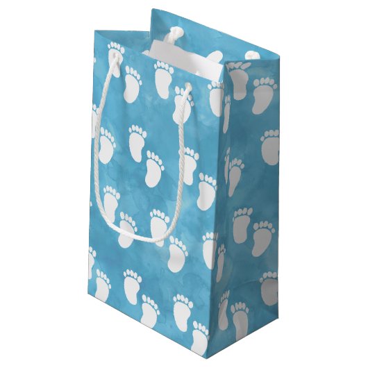 Blauwe Waterverf Baby shower voetafdrukpatroon Klein Cadeauzakje (Achterkant Gekanteld)