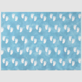 Blauwe Waterverf Baby shower voetafdrukpatroon Tissuepapier