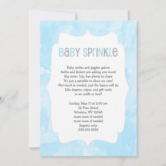 Blauwe Waterverf Baby Sprinkle / boy baby shower Kaart (Voorkant)