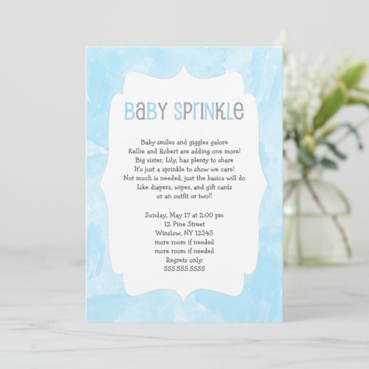 Blauwe Waterverf Baby Sprinkle / boy baby shower Kaart (Staand voorkant)