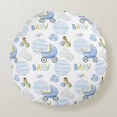 Blauwe Waterverf babyjongen Rond Kussen (Voorkant)