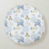 Blauwe Waterverf babyjongen Rond Kussen (Achterkant)