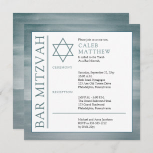 Blauwe Waterverf balk Mitzvah Kaart