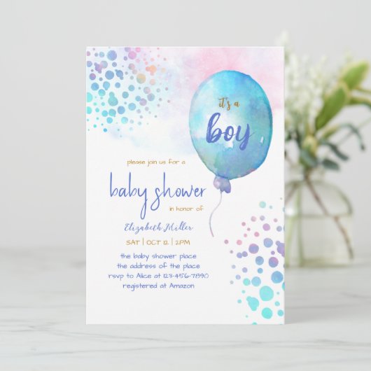 Blauwe Waterverf ballon Baby Boy Shower Kaart (Staand voorkant)