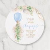 Blauwe Waterverf ballon Baby shower Pop it Bedankjes Labels (Voorkant)