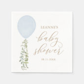 Blauwe Waterverf ballon Eucalyptus Baby shower Servet (Voorkant)