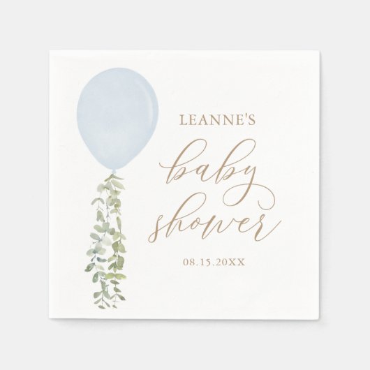 Blauwe Waterverf ballon Eucalyptus Baby shower Servet (Voorkant)