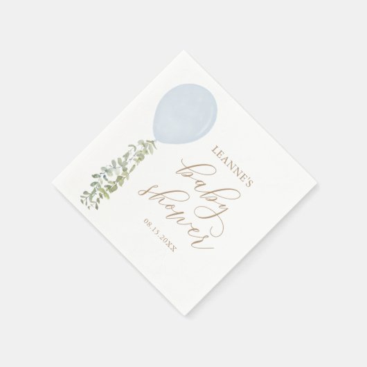 Blauwe Waterverf ballon Eucalyptus Baby shower Servet (Hoek)