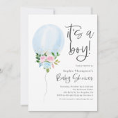 Blauwe Waterverf Ballon Het is een Baby shower van Kaart (Voorkant)