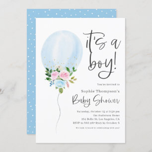 Blauwe Waterverf Ballon Het is een Baby shower van Kaart