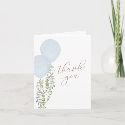 Blauwe Waterverf ballon Twin Boys Baby shower Bedankkaart (Voorkant)