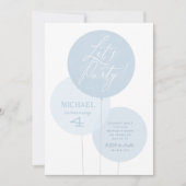 Blauwe Waterverf ballonjongen Birthday Party Invit Kaart (Voorkant)