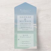 Blauwe Waterverf Beach Ocean Wedding All In One Uitnodiging (Binnen)