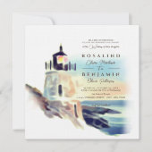 Blauwe Waterverf Beach vuurtoren Landschap Weddens Kaart (Voorkant)