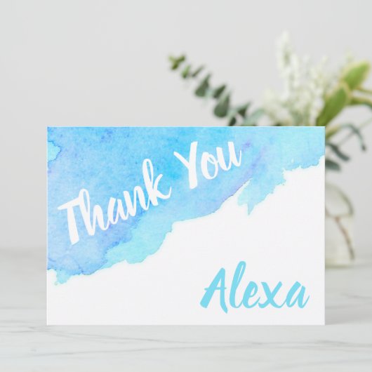 Blauwe Waterverf Bedankkaart (Staand voorkant)