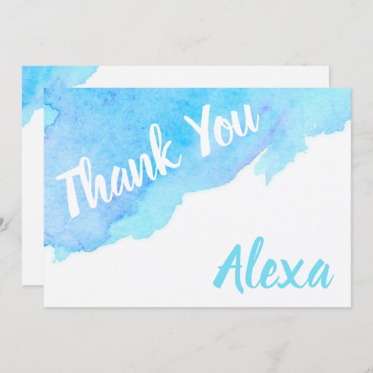 Blauwe Waterverf Bedankkaart (Voorkant / Achterkant)